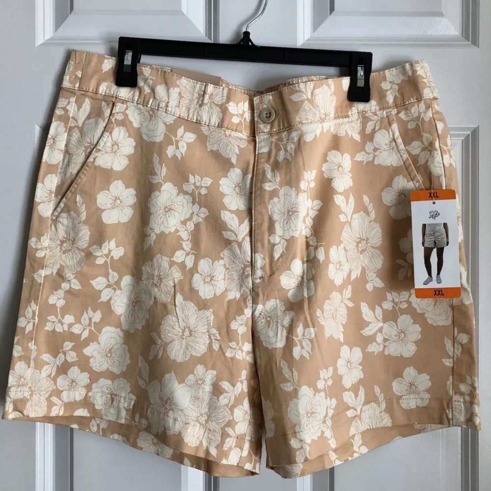Jachs Girlfriend New York Women’s Shorts SZ. XXL STRETCH SATIN CHINO TAN/WHITE